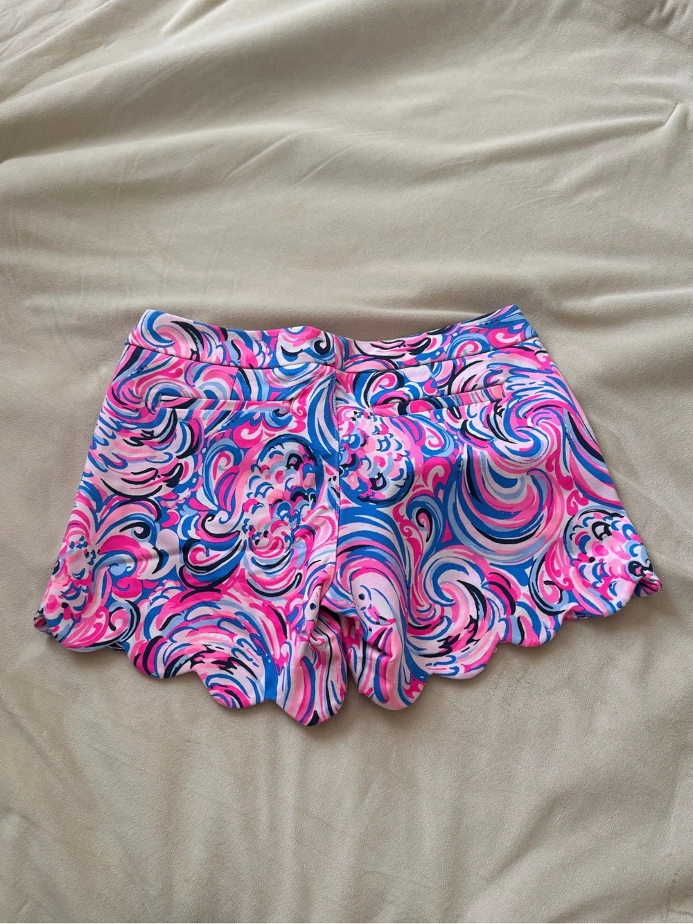 Lilly Pulitzer Pink & Blue Swirl Scallop-Hem High Waist Shorts